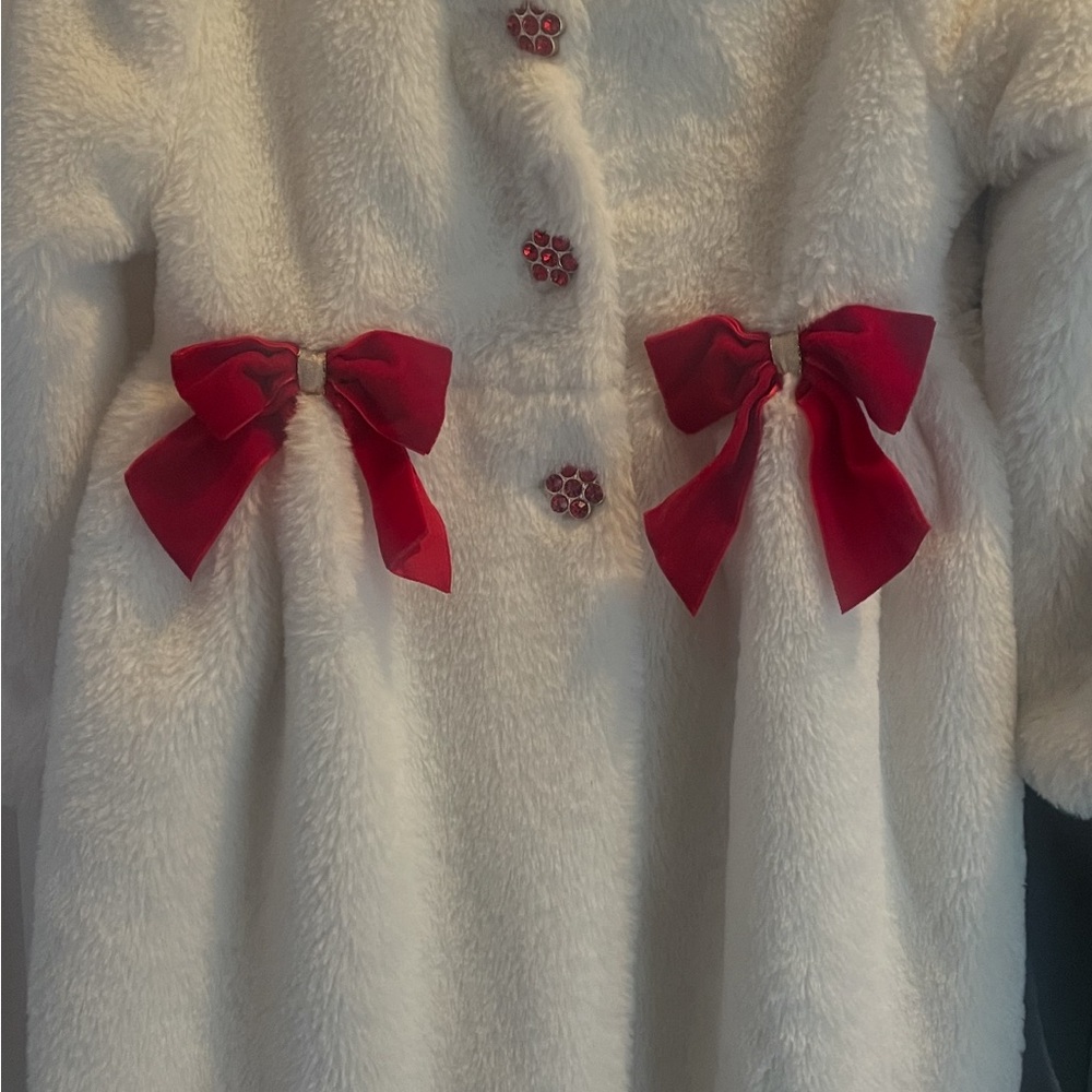 Blueberi Boulevard White Fuzzy Coat with Red Accents - Picture 13 of 13